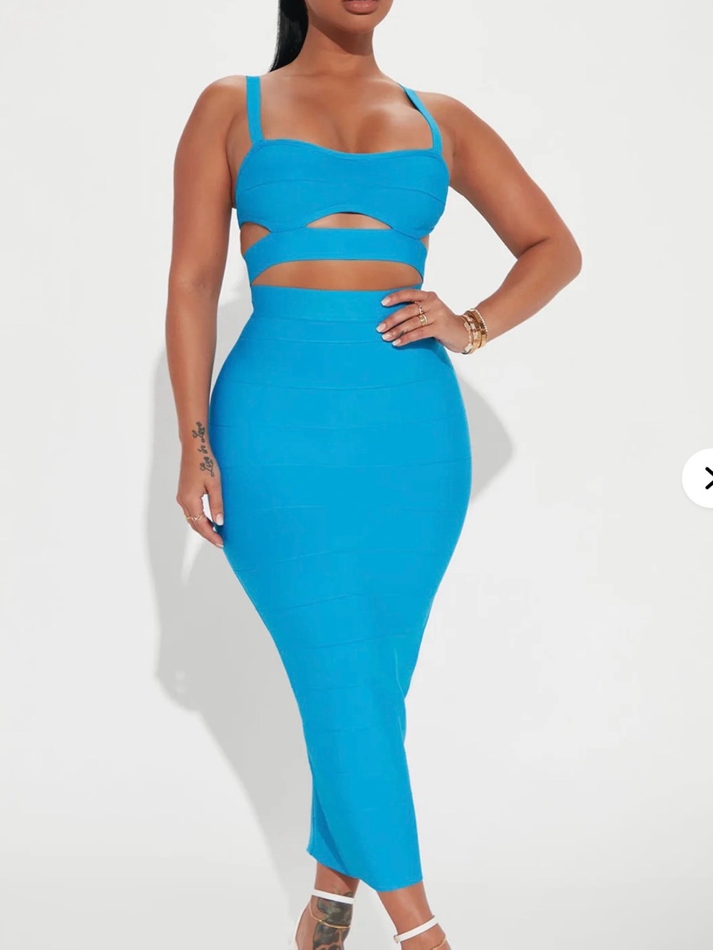 Fashion Nova Bright Blue Cutout Maxi two piece
